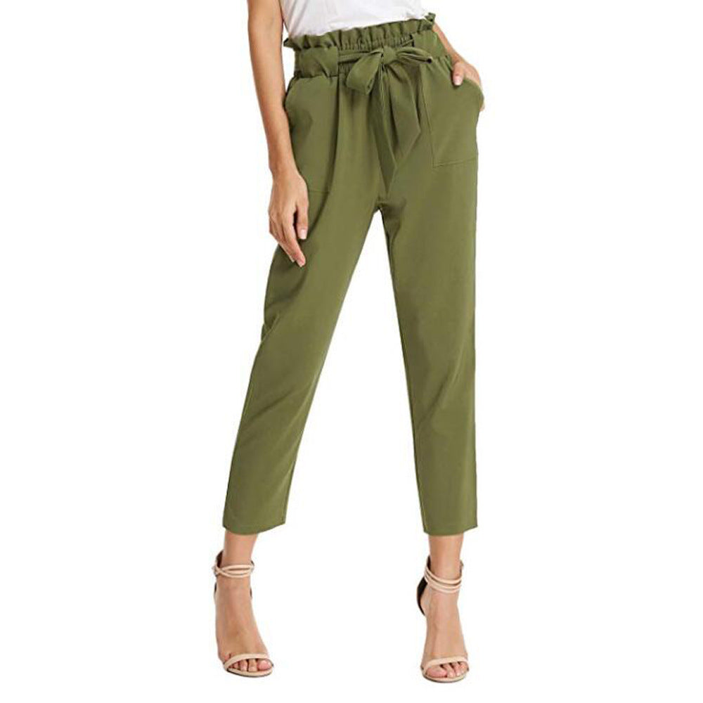 Women'S Fashion Casual Pants Hot Sale Pleated Bandage Cropped Trousers Women