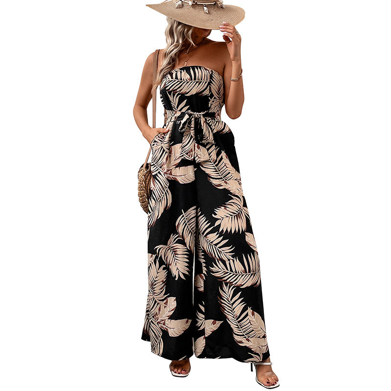 Women's European And American Printing Tube Top Jumpsuit