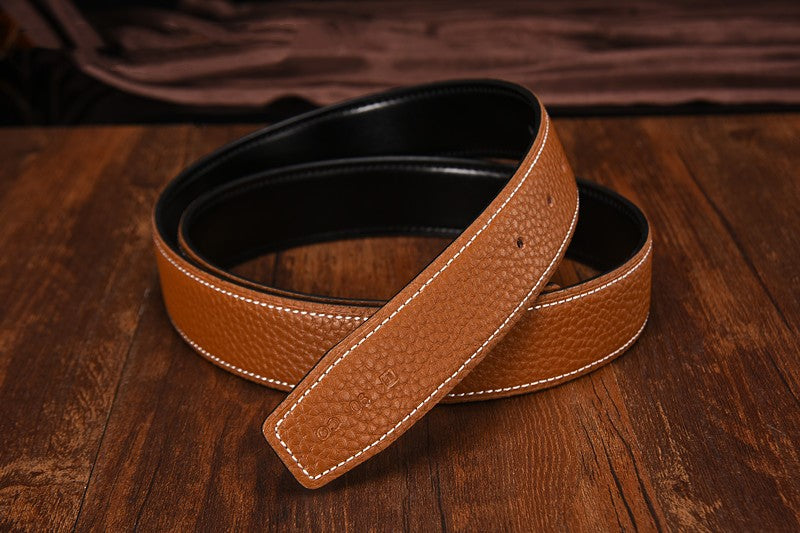 Leather h-belt original litchi grain cowhide belt scalp