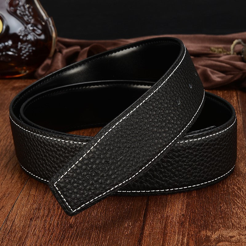 Leather h-belt original litchi grain cowhide belt scalp