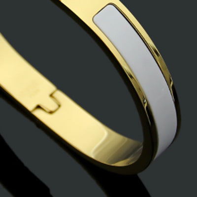 8mm Wide Enamel Titanium Steel Gold Plated H Bracelet Women