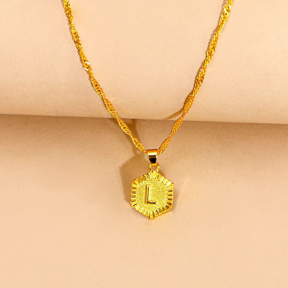 Initial Letter Hexagon Pendant Necklace For Women Jewelry